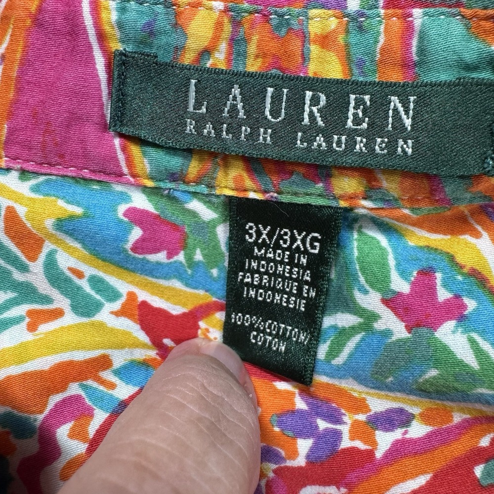 Lauren Ralph Lauren Tunic Top 3X Button 100% Cotton Print 3XL Lightweight Preppy - Picture 2 of 9
